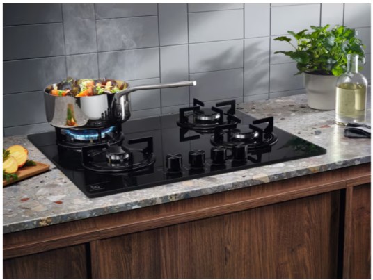Electrolux - 60 cm Gazlı Emaye Izgaralı Siyah Cam Ankastre Ocak