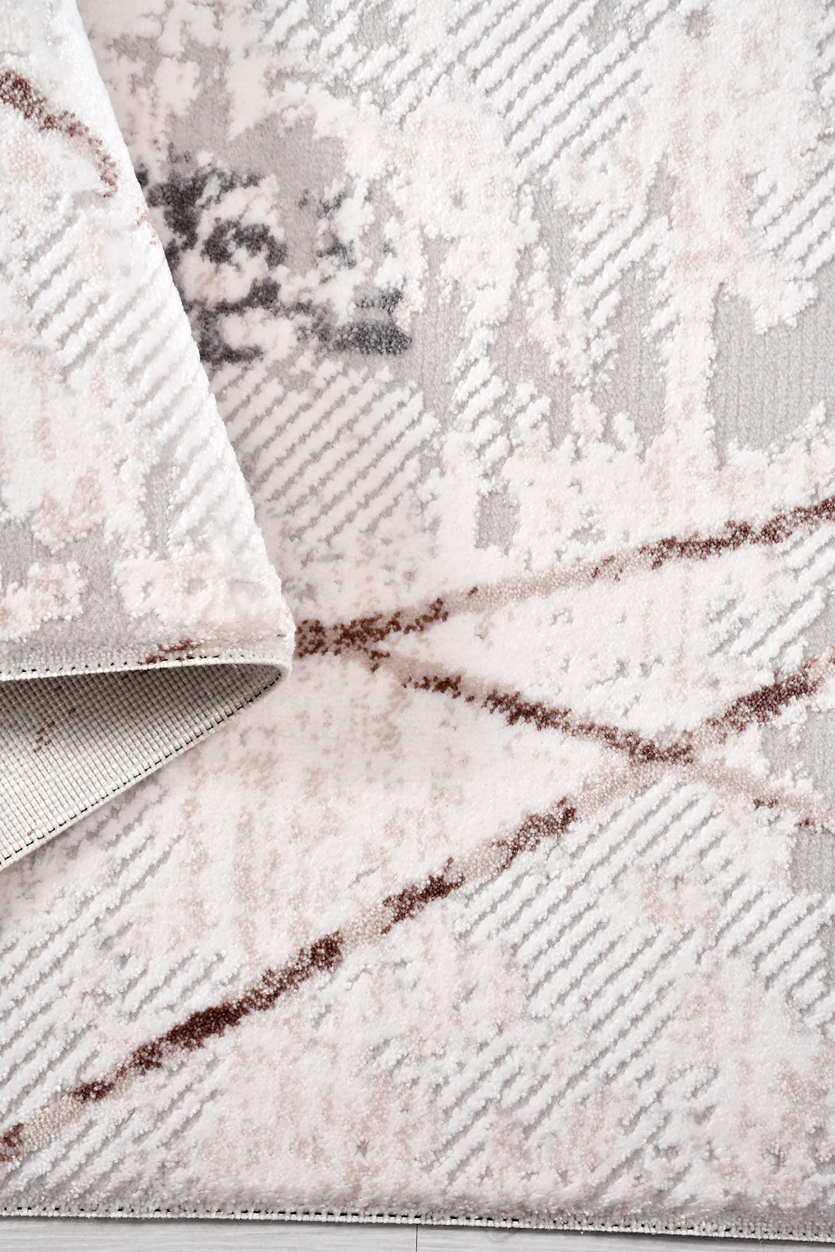 FİLORA-Krem/Kahve - Özel Ölçü-Salon, Oturma Odası ve Koridor Halısı-Robot Süpürgeye Uyumlu-Kolay Temizlenebilir-Uygun Fiyat