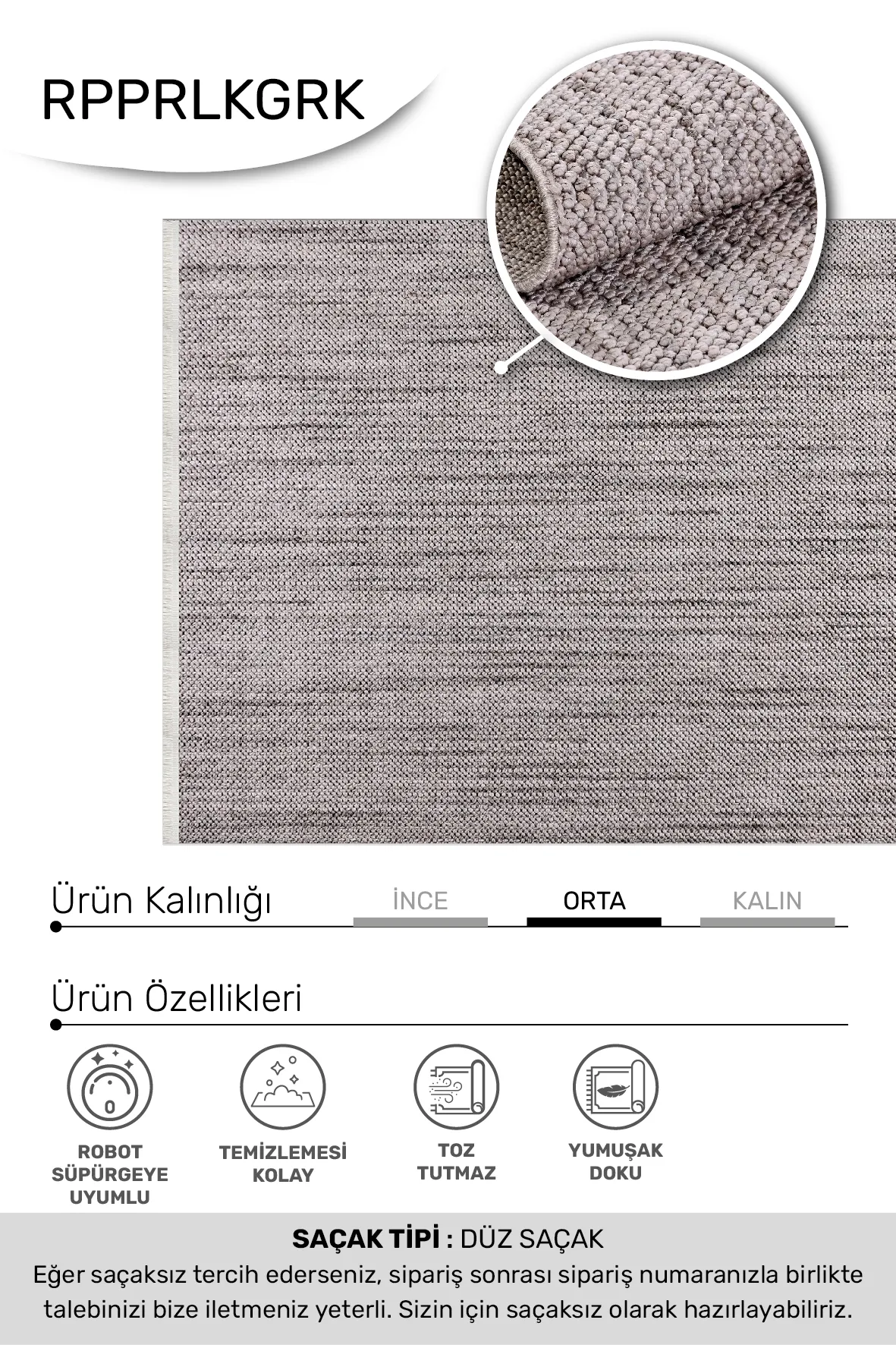 PARLA-Koyu Gri- Özel Ölçü- Oturma Odası, Koridor, Yatak Odası Halısı- Robot Süpürgeye Uyumlu-Kolay Temizlenebilir- Uygun Fiyat